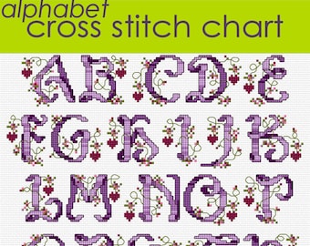 Ribbon and Hearts Alphabet Sampler Cross Stitch Chart, Romantic Cross Stitch Alphabet, Wedding Alphabet PDF CHART