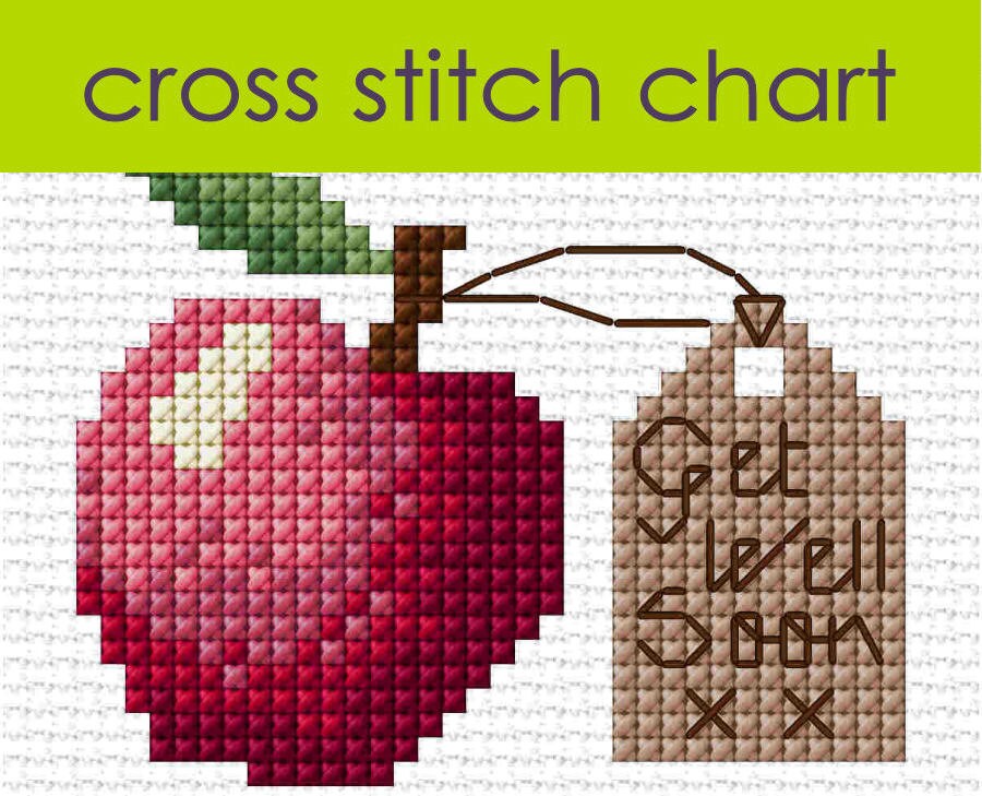 An Apple A Day Cross Stitch Chart Pdf Get Well Soon Card Etsy