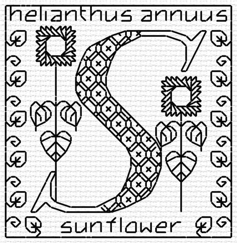 Blackwork Floral Alphabet Sampler Chart PDF CHART image 4