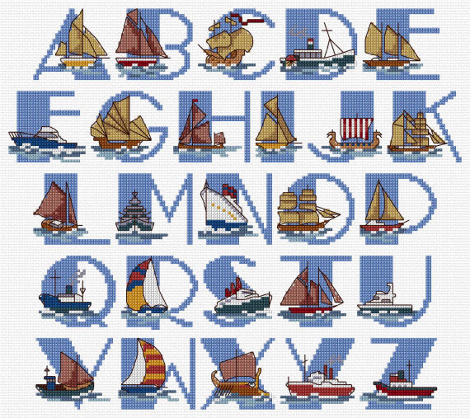 Ship Alphabet Sampler Cross Stitch Chart PDF, Nautical Alphabet, Maritime Alphabet PDF CHART Etsy