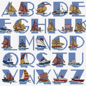 Ship Alphabet Sampler Cross Stitch Chart PDF, Nautical Alphabet, Maritime Alphabet PDF CHART image 2