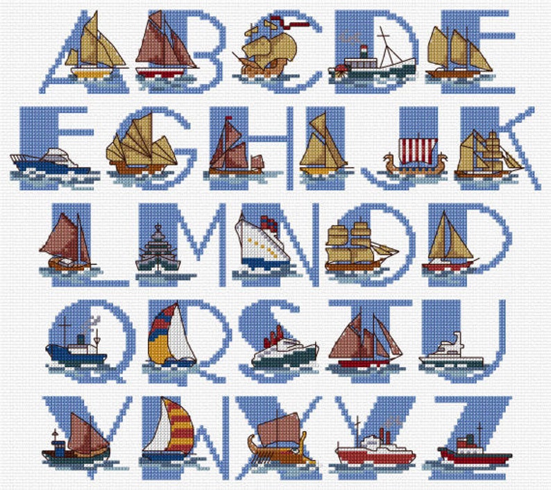 Ship Alphabet Sampler Cross Stitch Chart PDF, Nautical Alphabet, Maritime Alphabet PDF CHART image 2