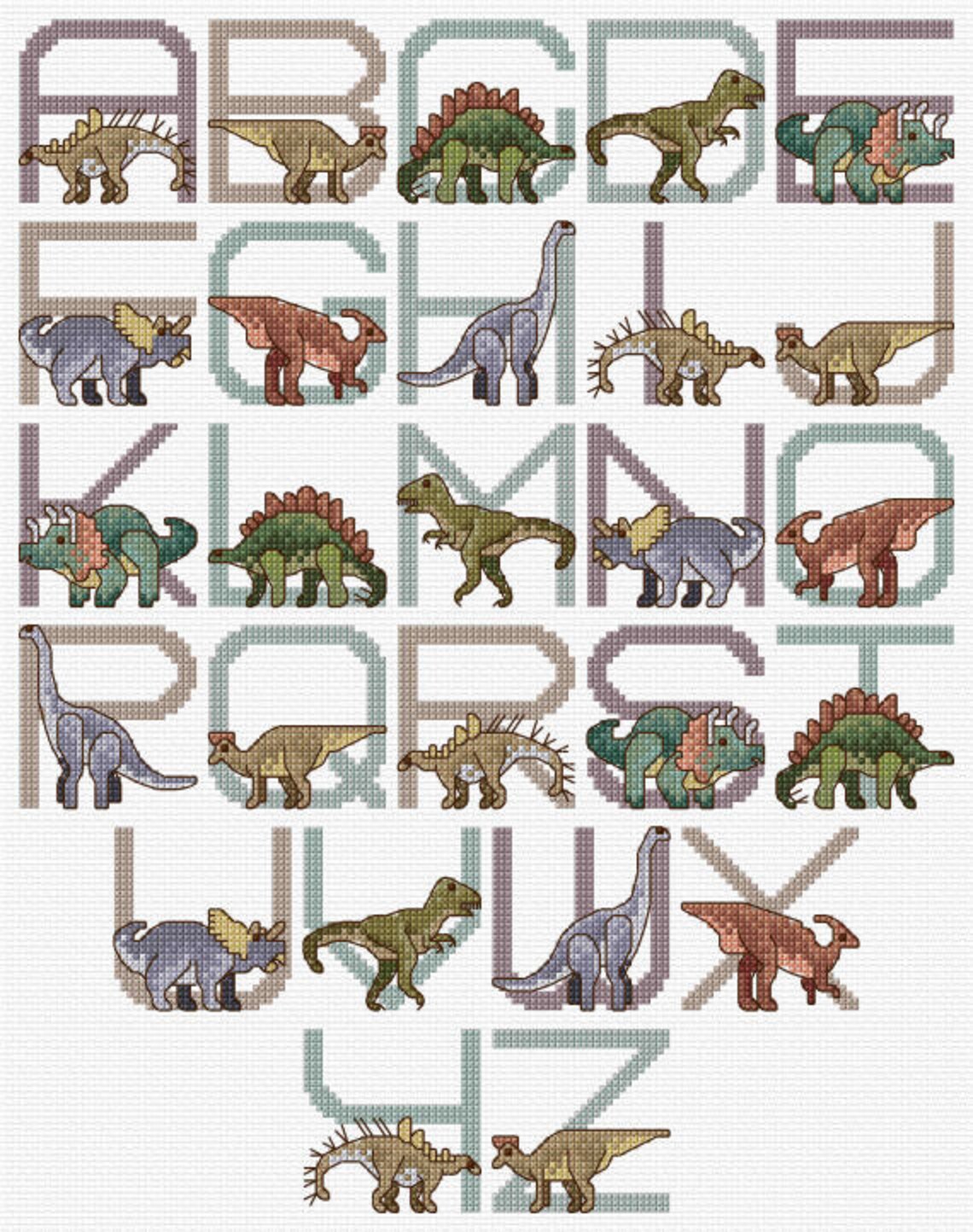 Dinosaur Alphabet Sampler Cross Stitch Chart PDF CHART Etsy
