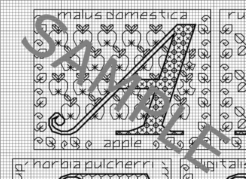 Blackwork Floral Alphabet Sampler Chart PDF CHART image 5