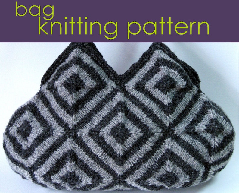 Striped Squares Bag Knitting Pattern, Modular Knitting, Knitted Bag, Knitting Pattern PDF image 1