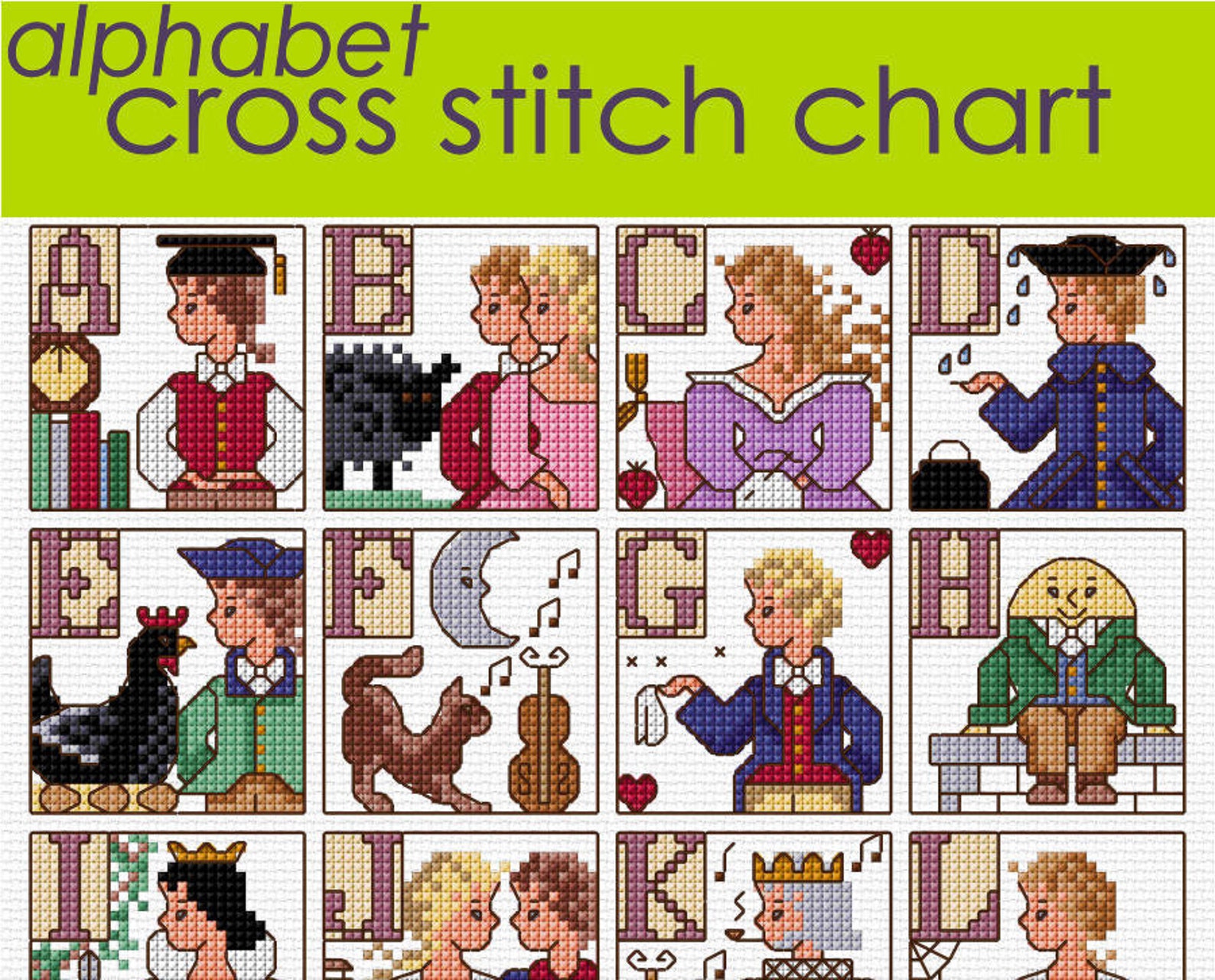 Nursery Rhymes Alphabet Sampler Cross Stitch Chart PDF Etsy
