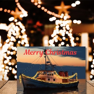 Carte de Noël bateau crevette