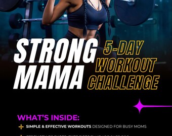 Desafío de entrenamiento de 5 días para mamás fuertes / Programa de acondicionamiento físico en casa para mamás ocupadas Descarga digital en PDF