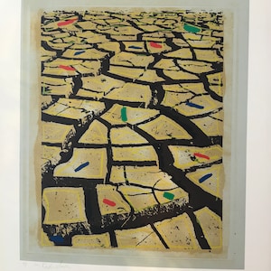 Menashe Kadishman~Israeli artist- original ltd ed signed cracked earth yellow
