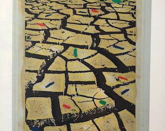 Menashe Kadishman ~ artista israelí - original ltd ed firmado cracked earth yellow