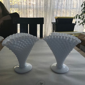 Fenton  White Hobnail Flower Vases  Set of Two