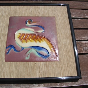 Crane  1   Ceramic Tile ART -  Artist...6x6 Tile Seagrass Matting  Framed 10x10