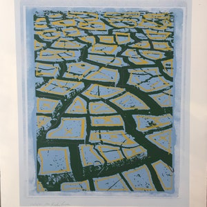 Menashe Kadishman~Israeli artist- original ltd ed signed cracked earth blue