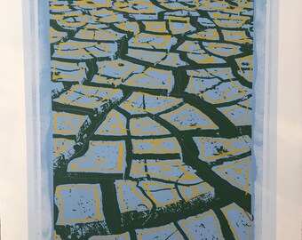 Menashe Kadishman ~ artista israelí - original ltd ed firmado tierra agrietada azul