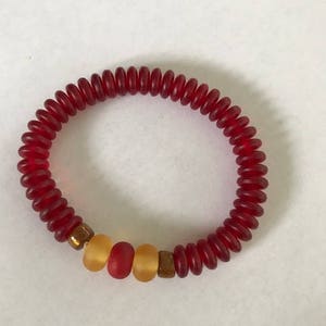 Beautiful Red Glass Stretch Bracelet with Handmade Lampwork Focals.