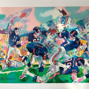 LeRoy Neiman &quot;Giants Vs Broncos&quot; 1987 Platte signiert Serigraph Vintage und Stellar Zustand