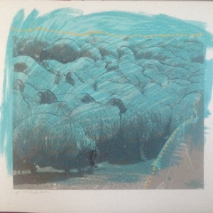 Menashe Kadishman  Blue Herd of Sheep Original Ltd. Ed. Signed