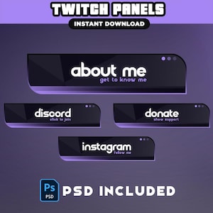 Dark Twitch Panels - Purple Twitch Pack - Minimal Stream Panels | Twitch Stream Panels | Minimal Twitch Panels