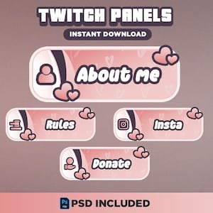 Cute Pink Twitch Panels - Pink Twitch Pack - Stream Panels | Twitch Stream Panels | Minimal Twitch Panels