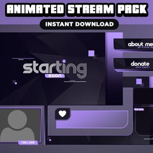 Animated Dark Purple Stream Pack | Dark Twitch Overlay | Minimal Purple Twitch Overlay, Alert, Panels, Transition | Vtuber | Gaming