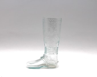 Stare, szklane buty do picia, 18 cm, zielonkawo-błyszczące