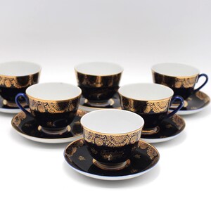 6 Lomonosov Congratulations Cups, Cobalt Blue, Tsarist Porcelain, Petersburg