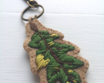 Hand Sewn Embroidered Leaf Keyring