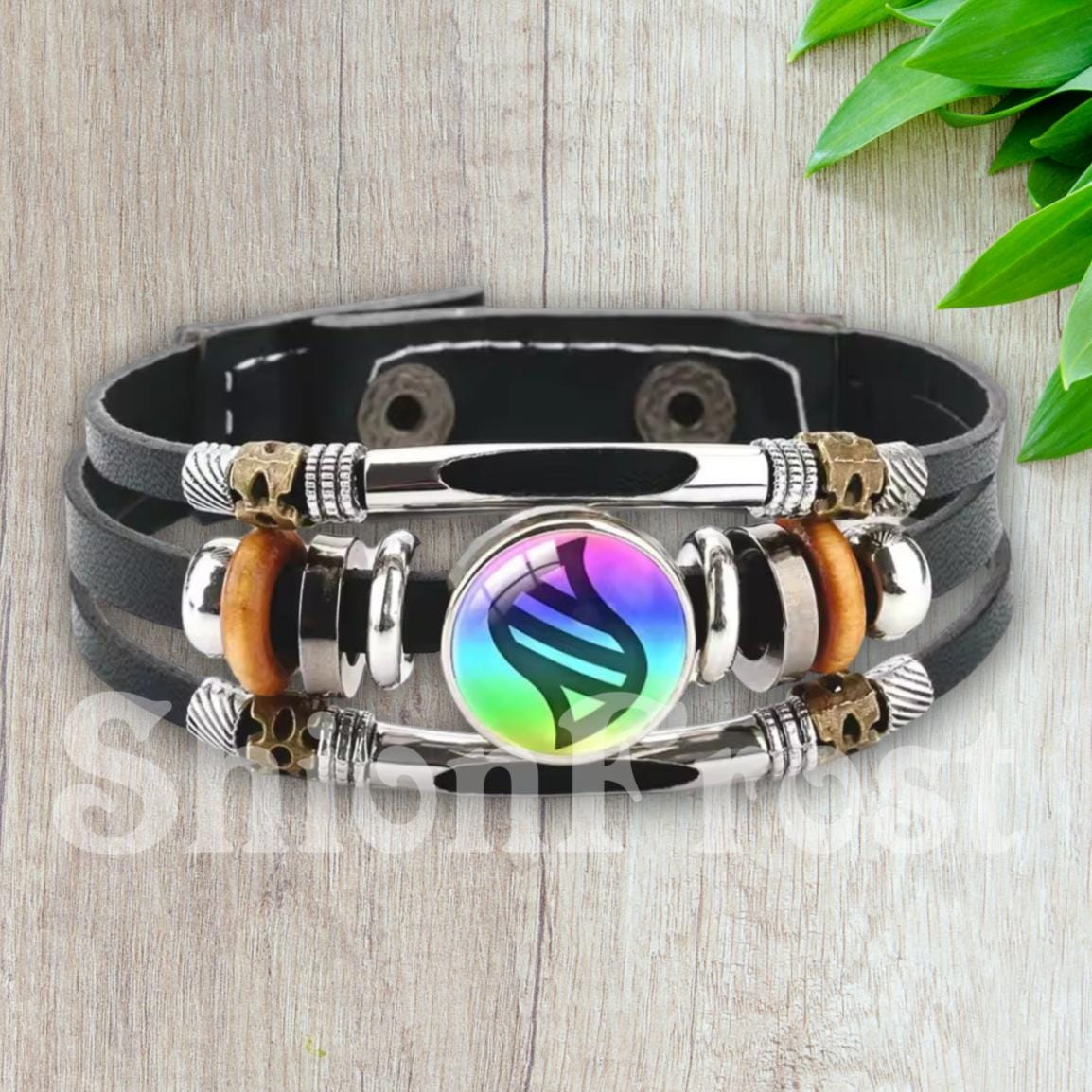 Pokémon Mega Stone Adjustable Leather Bracelet Wristband - Mega Evolution Stone Jewelry Glass Dome Cabochon Pendant, 25mm