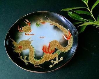 Vintage Asian Dragon Hand Painted Decorative Plate Moriage Bowl Tray