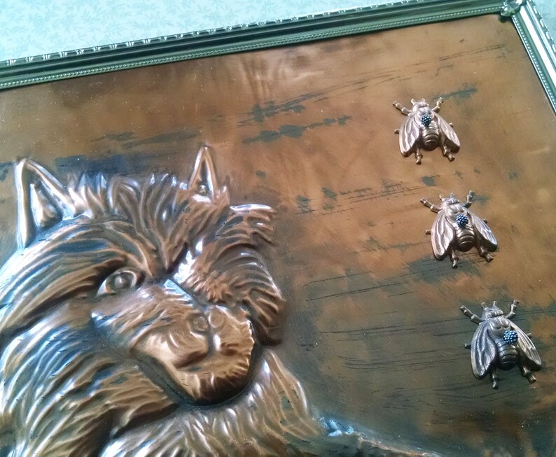 Copper Repousse Dog Metal Wall Art Mixed Media Assemblage Etsy