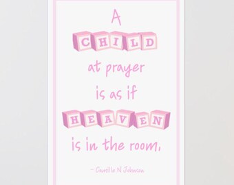 Child at Prayer Pink Print – Inspirational Christian Wall Art (Digital)