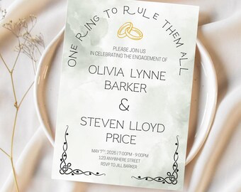 『ロード・オブ・ザ・リング』婚約パーティー招待状：One Ring、編集可能なCanvaテンプレート（デジタルダウンロード）