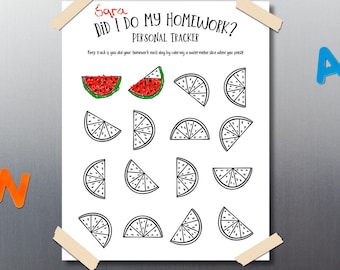 Watermelon Homework Chart – Weekly Tracker, Fun Learning (PDF)