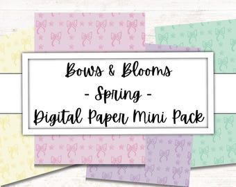 Spring Floral Bow Digital Paper | Pastel Scrapbook Backgrounds (PDF)