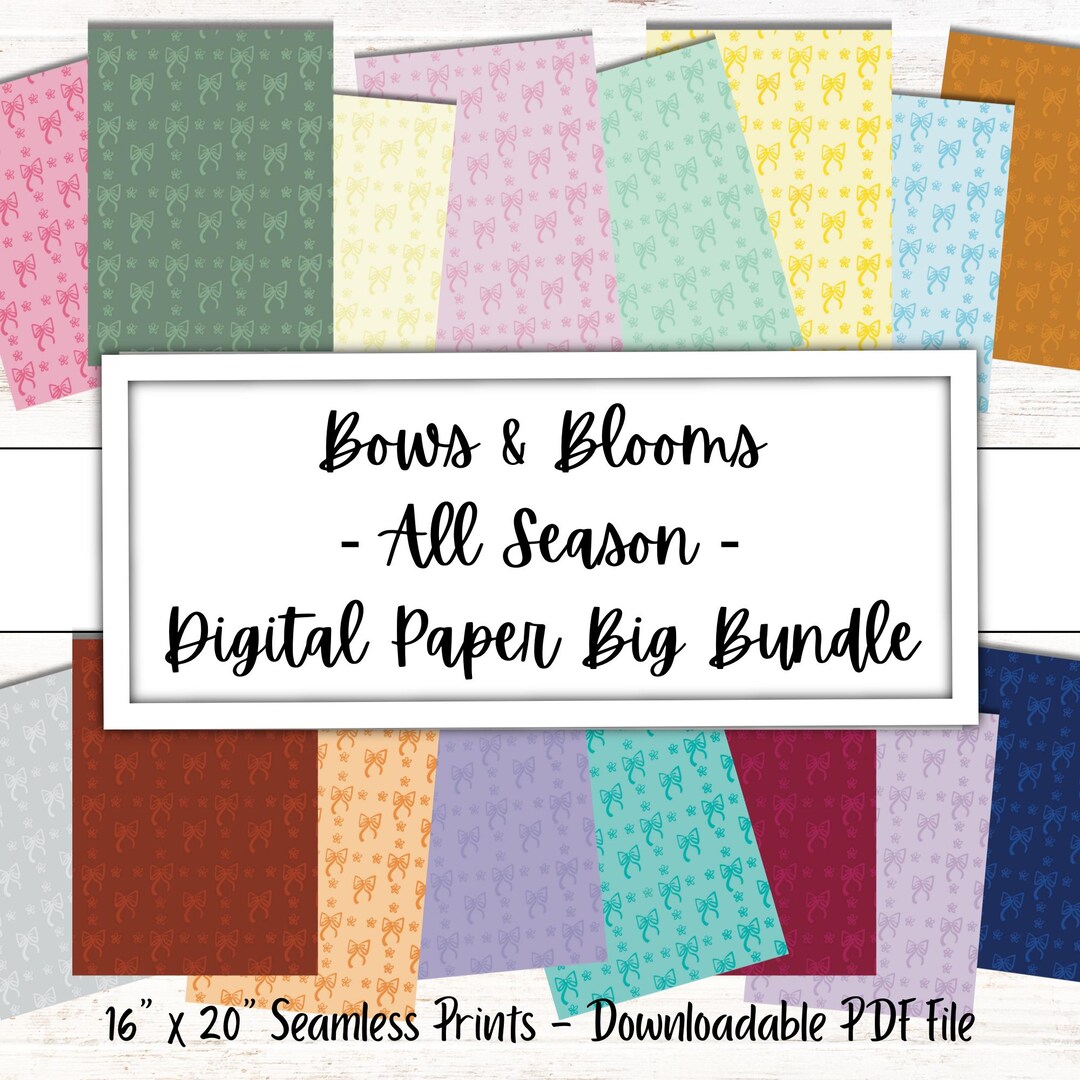 Seasonal Bows and Blooms Digital Paper | Seamless Backgrounds | Floral ...