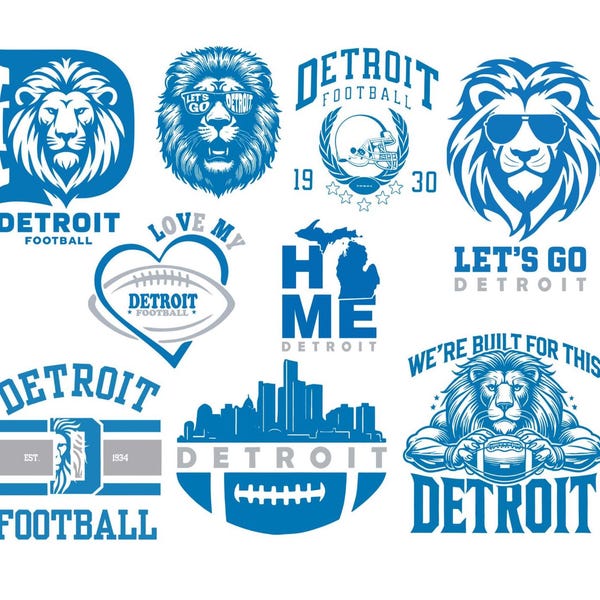 Pacchetto SVG di Detroit Football: design sportivo, compatibile con Cricut e Silhouette (download digitale, 9 file SVG/PNG)