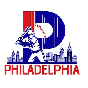 Philadelphia Baseball Design | Red Navy City Skyline Art for Cricut, Game Day Shirts, Mugs | SVG PNG Clipart