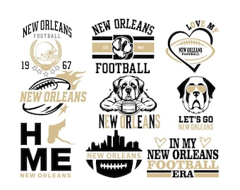 Paquete de archivos SVG de fútbol americano de Nueva Orleans: Diseño deportivo (descarga digital, 9 archivos)