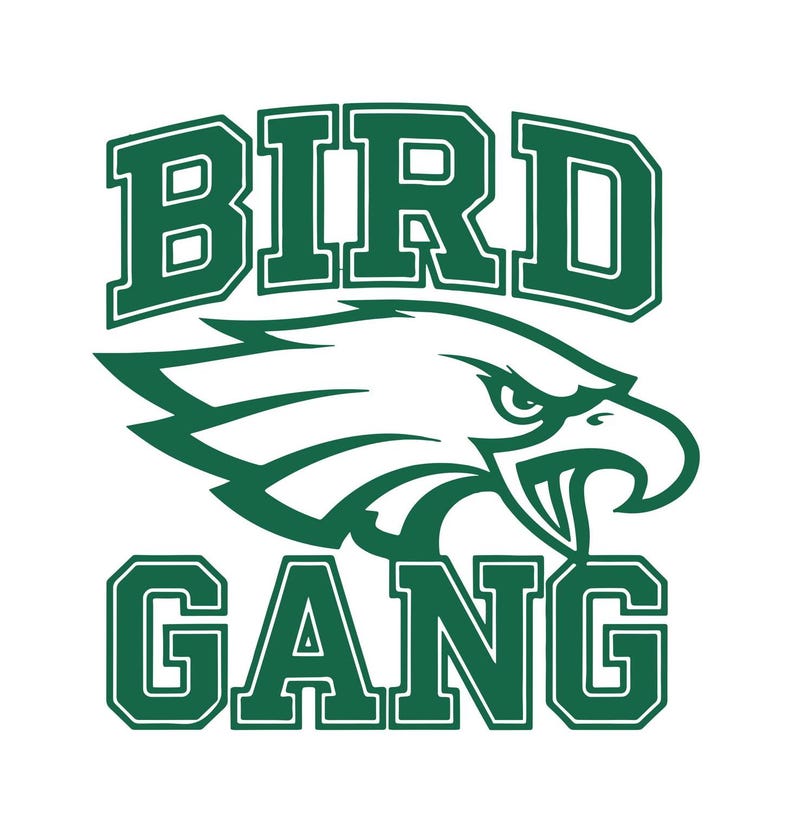 May include: Green and white graphic design with the text "BIRD GANG" and a stylised image of an eagle's head.