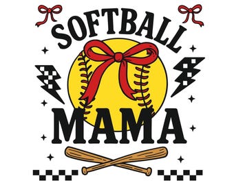 Retro Softball Mama SVG: Checkered Bow Design (Digital Download)