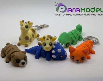 Baby Animals, Bear, Fox, Chameleon, Giraffe, Triceratops, Pig, Axolotl | 3D Printed | Fidget Toy | Collectable | Keyring | Keychain
