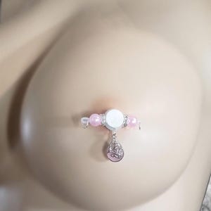 Pink Filigree Teardrop Fake Barbell - non piercing nipple jewelry - b-027