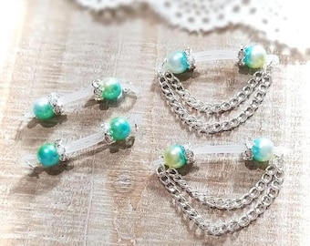 Mermaid Fake Barbells Clear Rhinestone Rondelles - Choose your favorite - Chains or No Chains - b-071