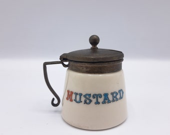 vintage silver plated mustard pot Arcadian ware rare  crested Huntly