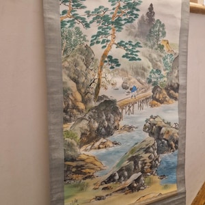 antique Japanese scroll painting oda kyosai / landscape signed edo/ meiji period