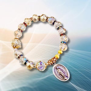 Miraculous Blessing Rosary Bracelet with Iridescent Crystal Beads and Miraculous Medal
