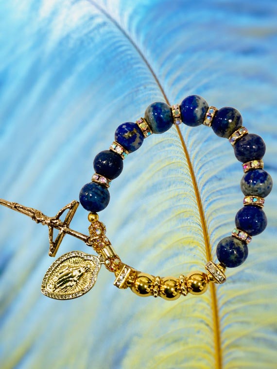 Our Lady Rosary Bracelet – Lapis Lazuli, Gold Crucifix, and