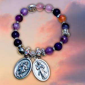 Purple Agate Rosary Bracelet with Immaculate and Divine Mercy Medals