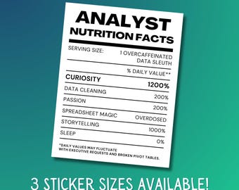 Analyst Nutrition Ingredients Stickers | Trendy Laptop Decals, Planner Stickers, Tech Lover Gifts, Office Decor, Data Enthusiast Products