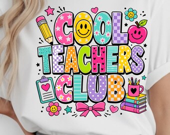 クールな先生クラブPNG、新学期教師昇華プリント、カラフルなプレッピー教師グラフィック、教育者感謝パーカーデジタルダウンロード
